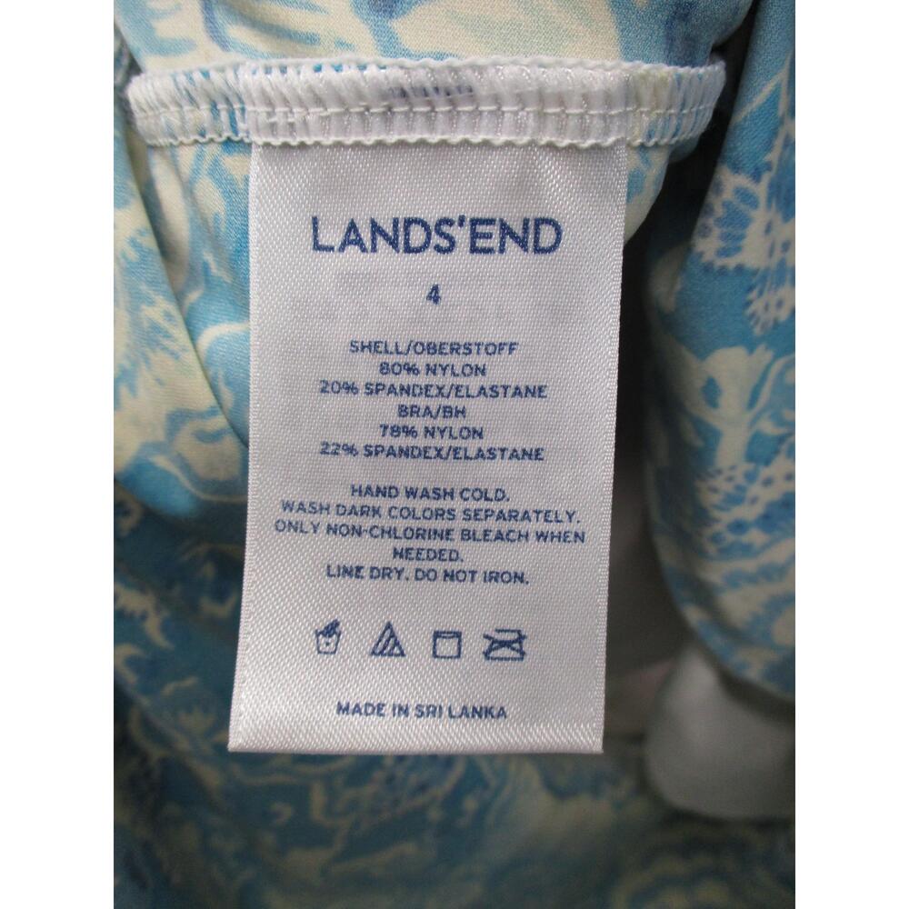 Lands End Blue Floral Boho Ruffle Swimwear Top Womens Size 4 - Picture 7 of 9
